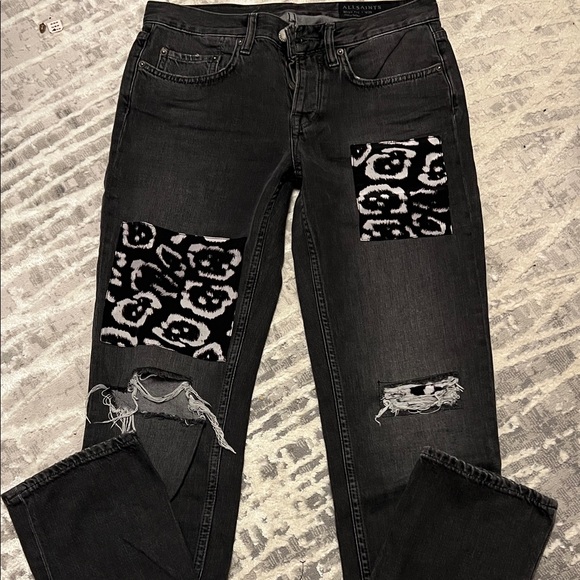 All Saints Black Jeans with Distressed and Patterned Details - Picture 1 of 5
